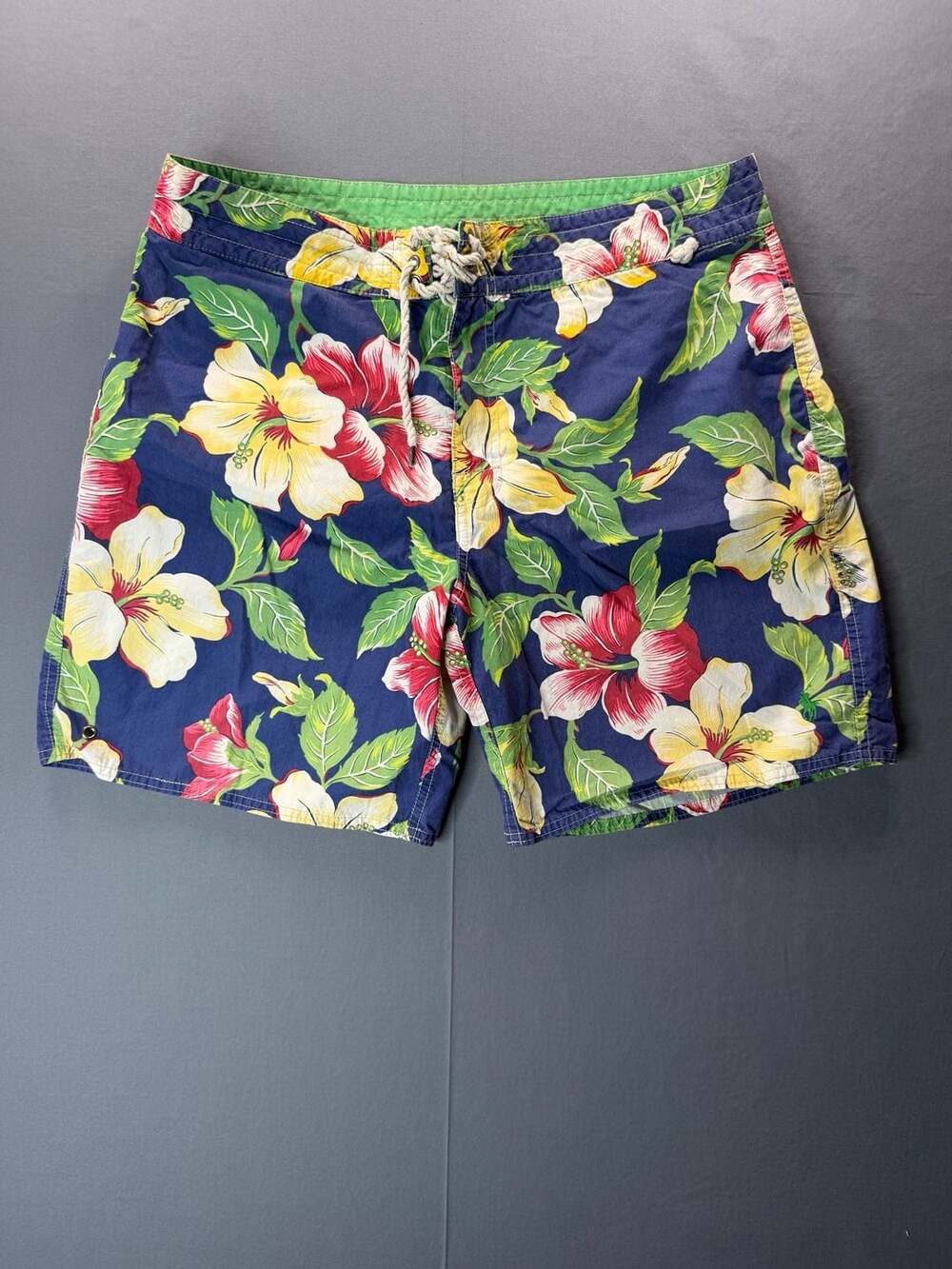 Vintage 90’s Polo Ralph Lauren Hibiscus Floral Board Swim Trunks Size 34 Blue